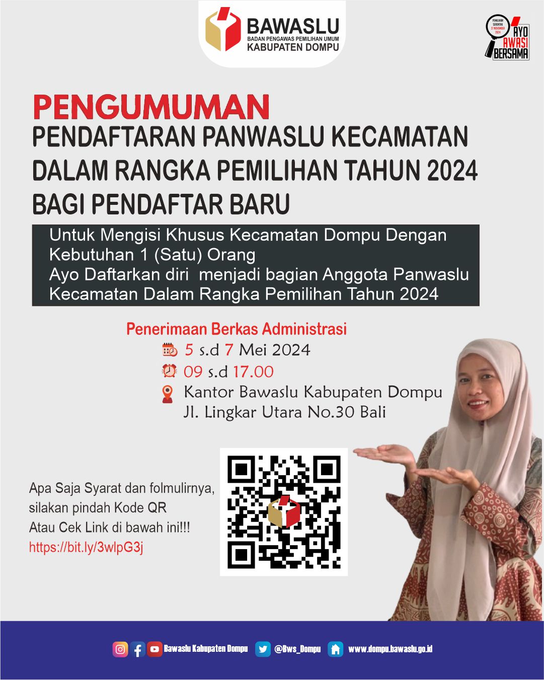 PENGUMUMAN PENDAFTARAN CALON ANGGOTA PANWASLU KECAMATAN DALAM RANGKA PEMILIHAN TAHUN 2024