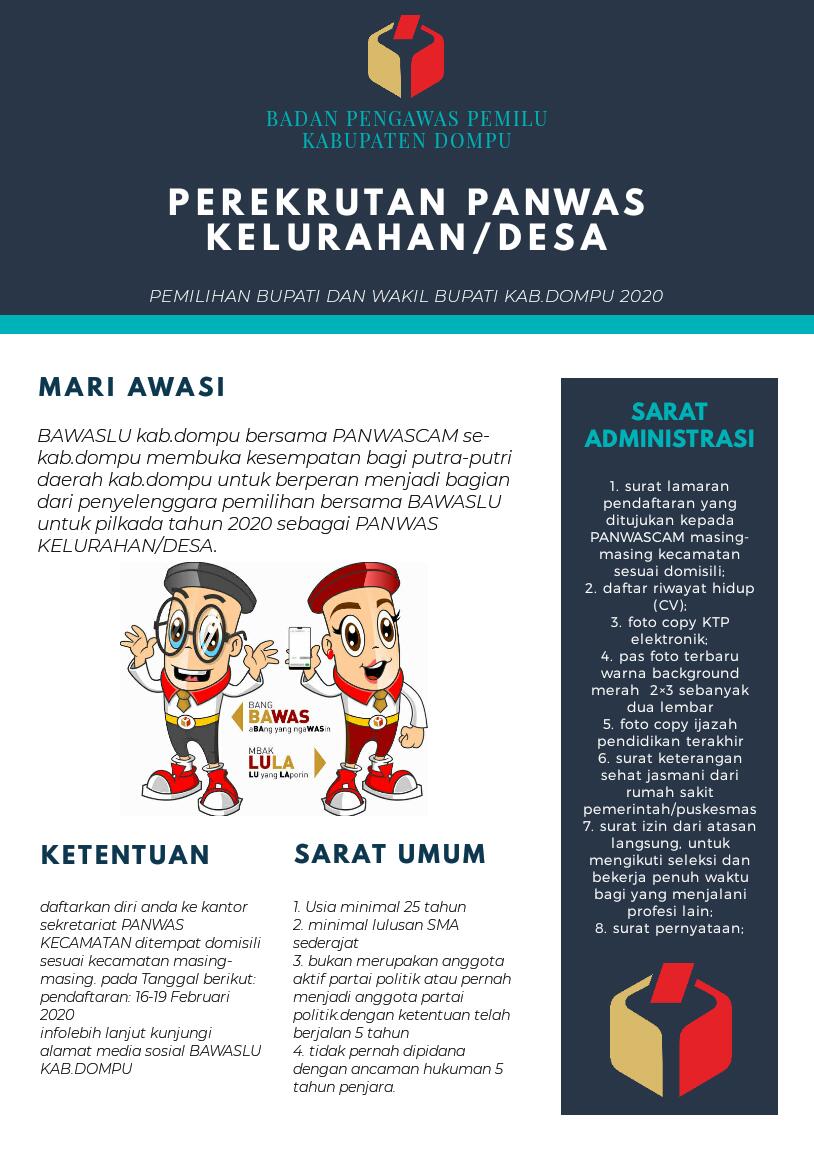 BAWASLU KAB.DOMPU BUKA PENDAFTARAN PANWASLU KELURAHAN/DESA