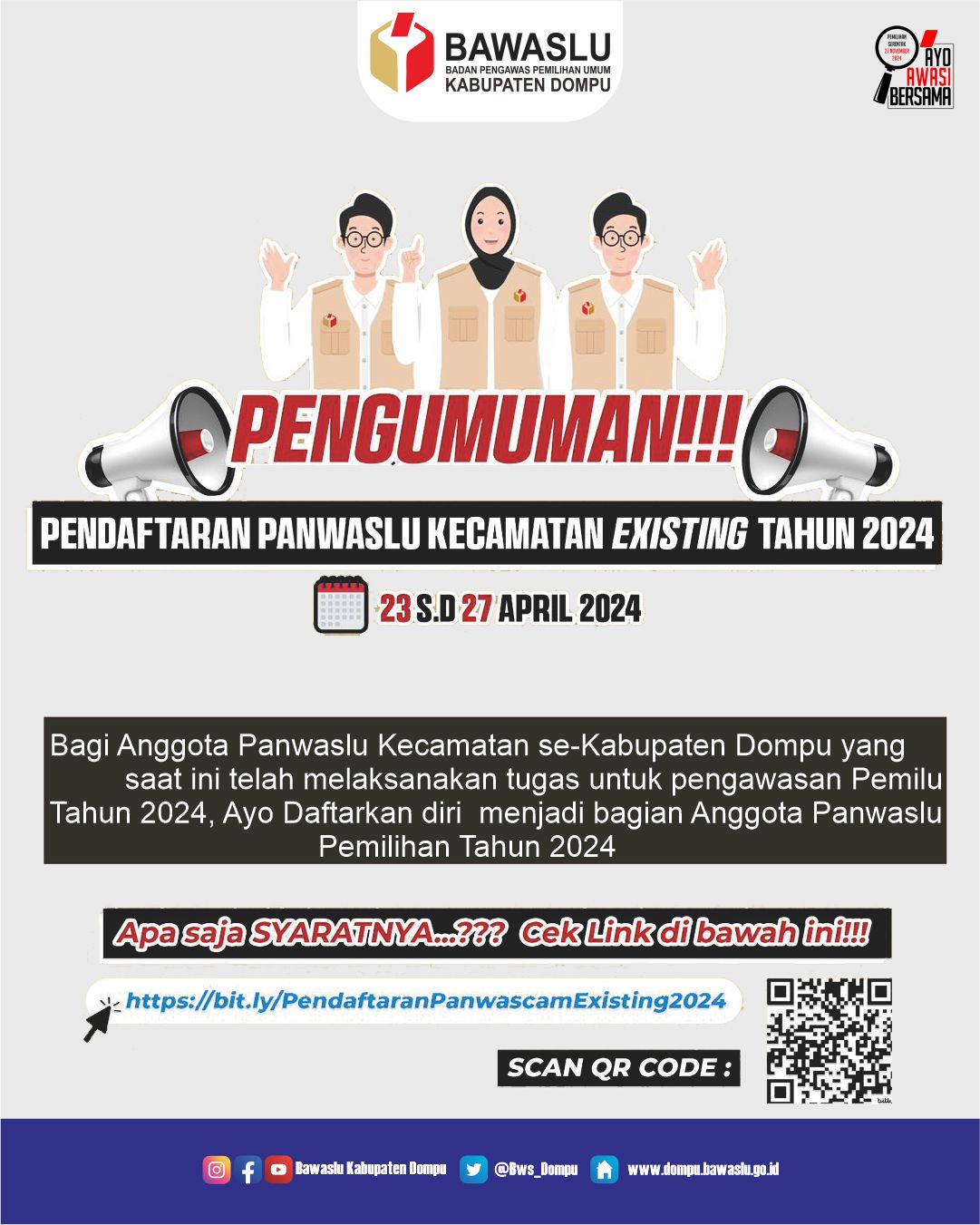 Pengumuman Pendaftaran Panwaslu Kecamatan Existing Tahun 2024