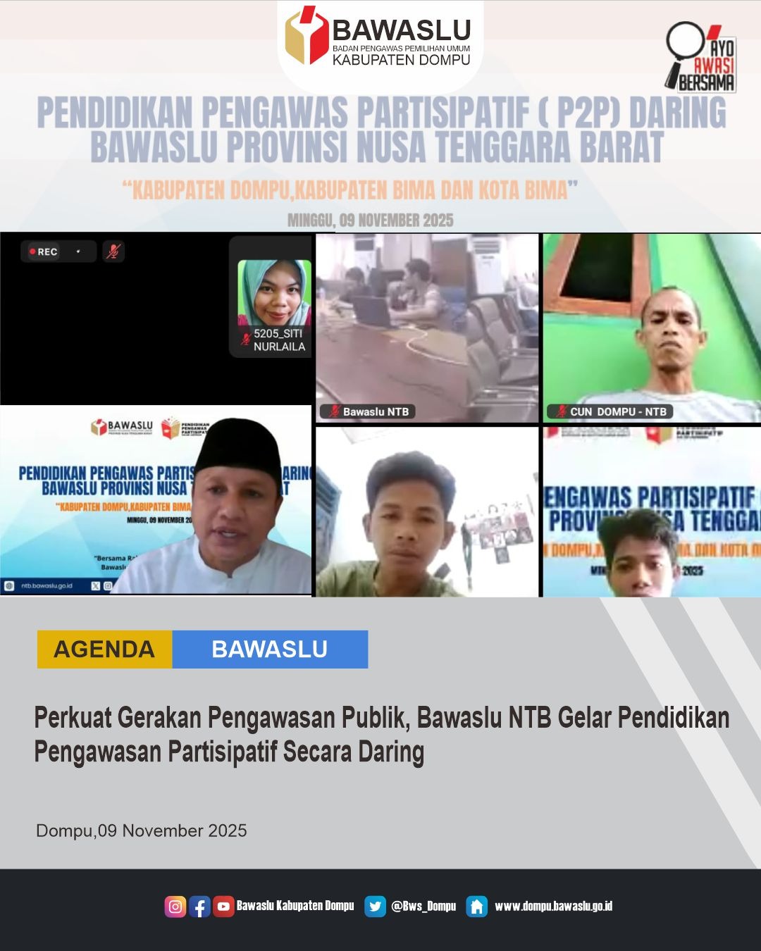 Kader Pengawas Partisipatif Dompu Ikuti Pendidikan Pengawas Partisipatif (P2P) Nasional secara Daring