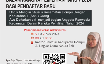 PENGUMUMAN PENDAFTARAN CALON ANGGOTA PANWASLU KECAMATAN DALAM RANGKA PEMILIHAN TAHUN 2024