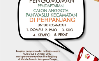 Pengumuman Perpanjangan Pendaftaran Calon Anggota Panwaslu Kecamatan di  Lima Kecamatan